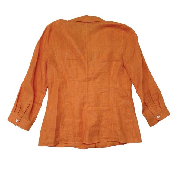 Talbots Linen Top Size 6 Orange Button Front Summer Thin Knit Beach 3/4 Sleeves - Picture 2 of 9
